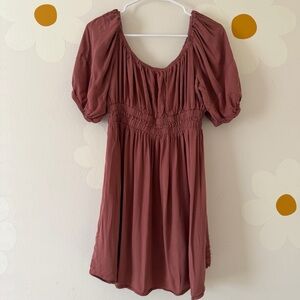 Bohme Rose Mauve Puff Sleeve Mini Boho Dress